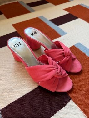 PAIGE Coral Pink Knotted Block Heel Mules